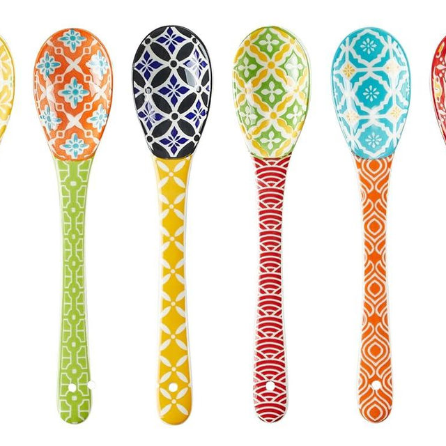 Metahom Long Handle Spoons, 8.5" Ceramic Serving Spoon for Cereal, Soups, Stews, Ice Cream, Colorful Decorative Spoons, Dishwasher & Microwave Safe, Assorted Colors, Set of 6
