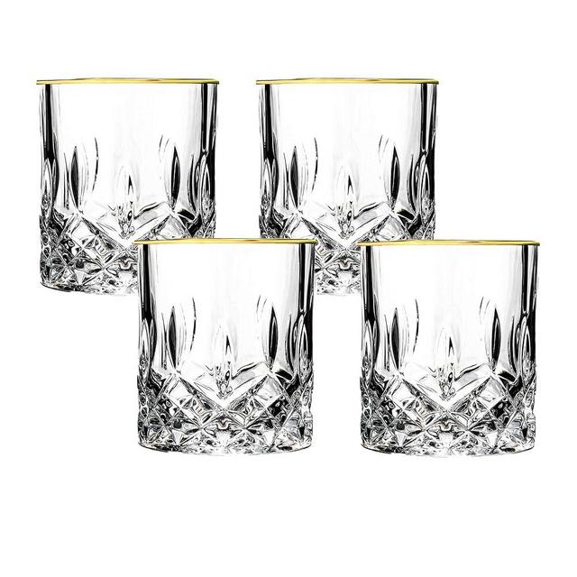 Opera Gold Collection Set of 4 Crystal Double Old Fashion Glass with Gold Rim