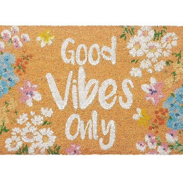 Storm Stopper – Doormat | All Weather Heavy Duty Mat | 100% Natural Coir Face | Non-Slip | Outdoor Home Décor | Absorbent, Fade Resistant & Pet Friendly, 18" x 28", Floral Good Vibes Only