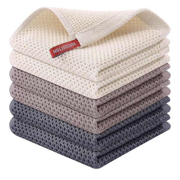 Kitinjoy 100% Cotton Kitchen Dish Cloths (12 X 12 Inches, Mixed Color), 6 Pack Waffle Weave Ultra Soft Absorbent Dish Towels for Drying Dishes Quick Drying Kitchen Towels Dish Rags
