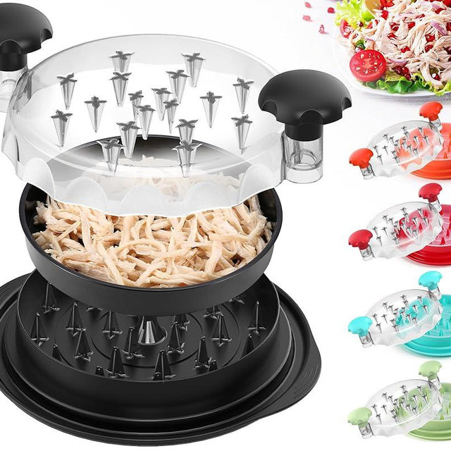 Upgraded 10" Large Chicken Shredder, Chicken Shredder Tool Twist Large With Removable Plate for Easy Transfer, Meat Shredder Tool Twist with Full Anti-Slip Strip Base, Visible Lid, Ergonomic Handle