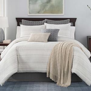 Landon Stria Stripe King Comforter Set in Grey/Tan