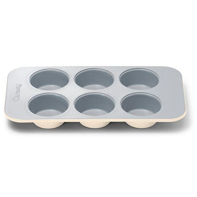 Caraway Nonstick Ceramic 6 Cup Muffin Pan – Non-Toxic, PTFE & PFOA Free – Oven Safe – Aluminized Steel Core – Small Muffin Pan for Baking Cupcakes, Muffins & More - Cream