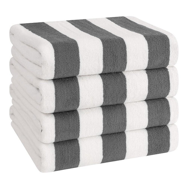 American Soft Linen Cabana Striped Beach Towels, 30x60 inch 4 Piece Oversize Pool Towels, Quick Drying Sand Free Swim Towels, Gray