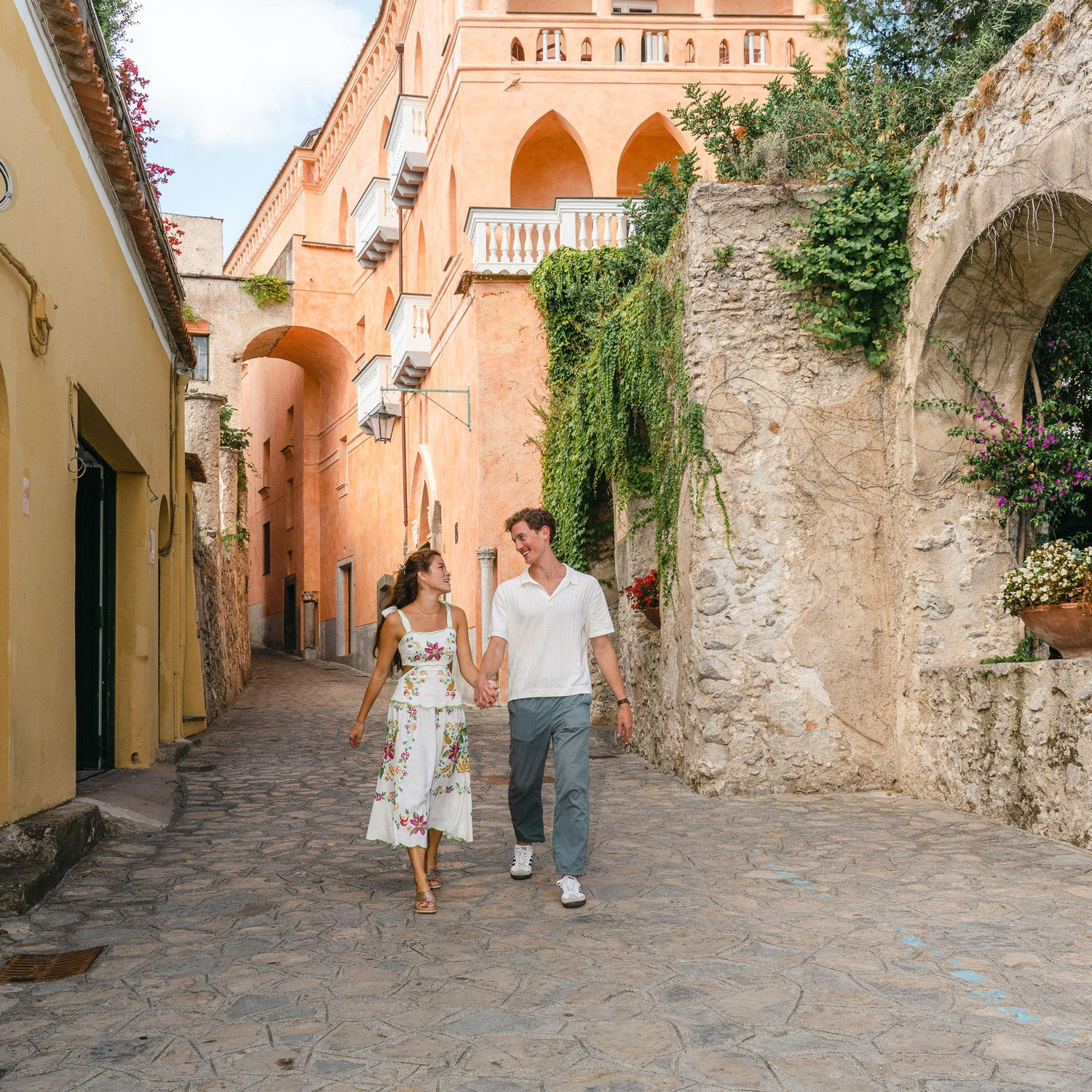 Walking the streets of Ravello, Italy engaged :-)