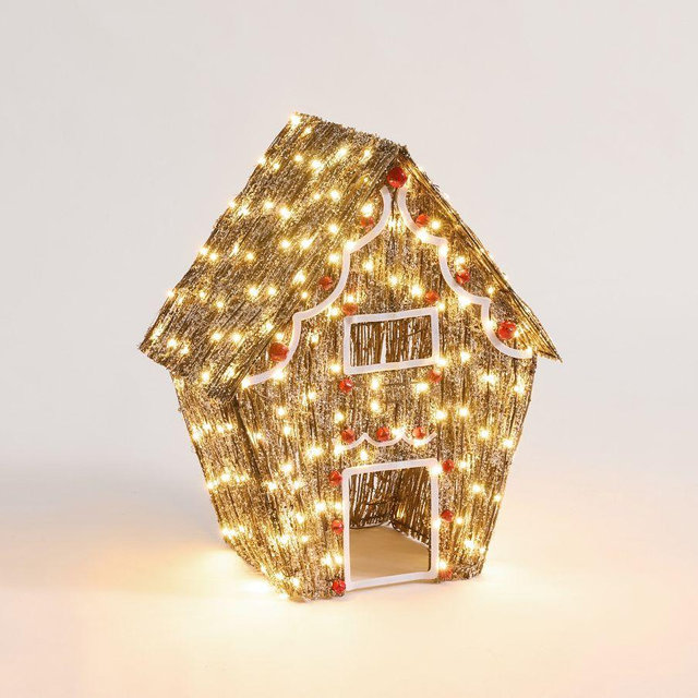 Lit Rattan Gingerbread: Brown/Red: Tapered House