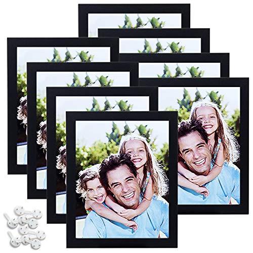 Sindcom 8x10 Picture Frame, Black Wood Textured Photo Frames Collage, with Mat and Glass Face, Mounting Hardware Included, for Wall or Tabletop Display, Set of 8