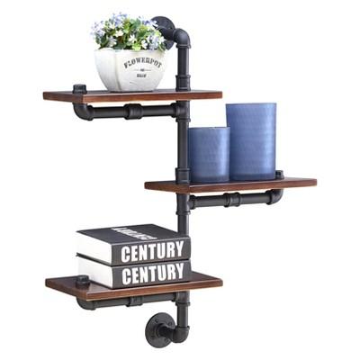 31.1" x 24.2" Tiered Industrial Pipe Wall Shelf Brown/Black - Danya B.
