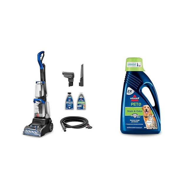 Bundle of BISSELL TurboClean PET, Upright Carpet & Upholstery Cleaner, 3948 + Bissell 2X Pet Stain & Odor Full Size Machine Formula, 60 Ounces, 99K5A