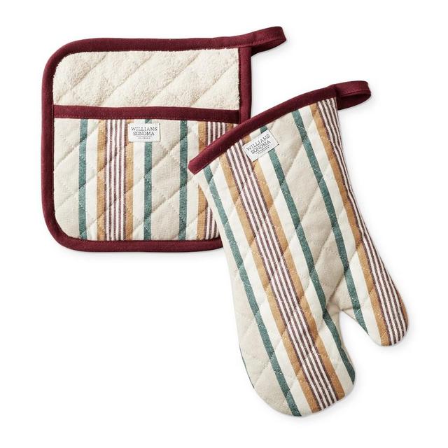 Williams Sonoma Autumn Stripe Oven Mitt & Potholder Set