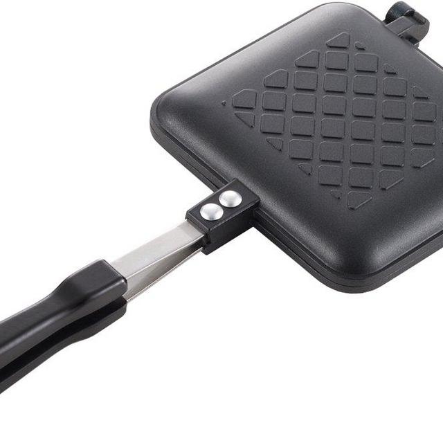 Yoshikawa SJ2408 Hot Sandwich Maker, Burned Crisp, Single, Fluorine Treatment, For Gas Stoves, Black, Total Width: 13.8 inches (35 cm)