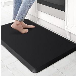 KitchenClouds Kitchen Mat Cushioned Anti Fatigue Rug 17.3"x28" Water Resistant, Non Slip, Standing and Comfort Desk/Floor Mats for House Sink Office (Black)