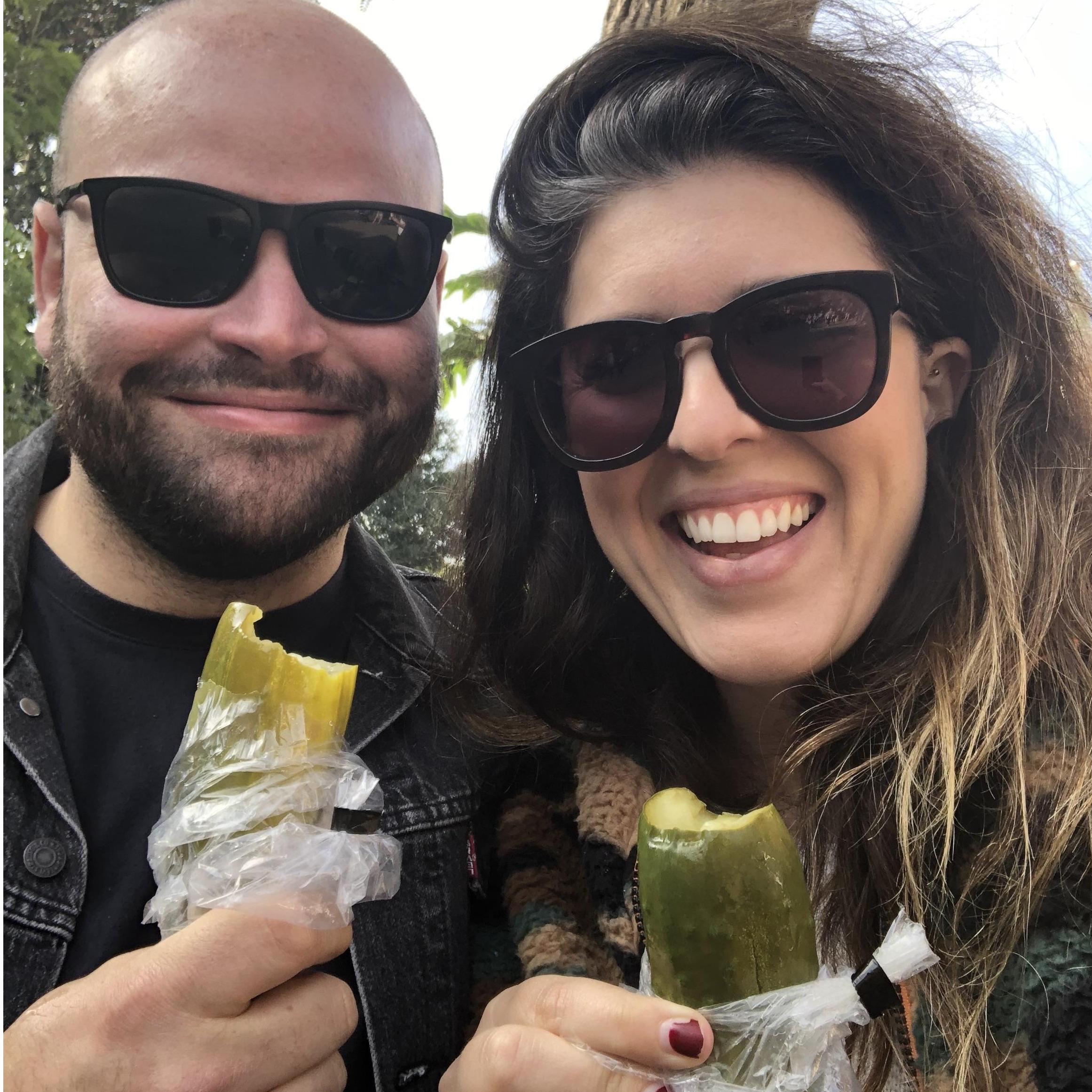 You know Adrienne couldn't leave Disneyland without eating a giant pickle first.