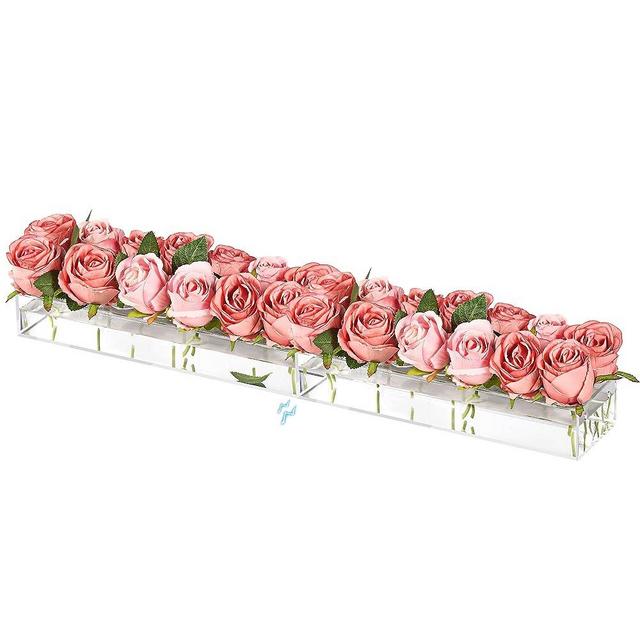 2 Pieces Acrylic Flower Vase Rectangular, Clear Floral Centerpiece for Dining Table 28 Inch Long Rectangle Acrylic Vase for Home Wedding Dining Table Decor