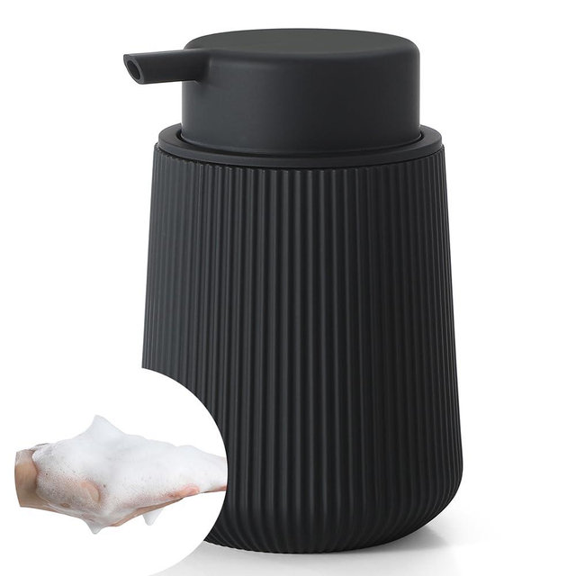 YAUKPH Striped Foaming Hand Soap Dispenser with Leak-Proof Pump for Bathroom and Kitchen Countertop 11oz Black