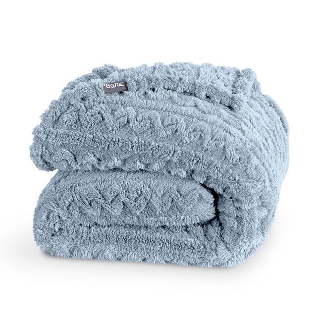 Dusty Blue - Cable Throw Cozy Faux Shearling Bed Blanket by Bare Home