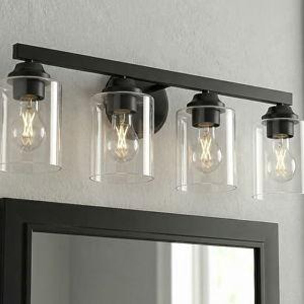 allen + roth Emeryson 24.5-in 4 Light Matte Black Transitional Bathroom Vanity light