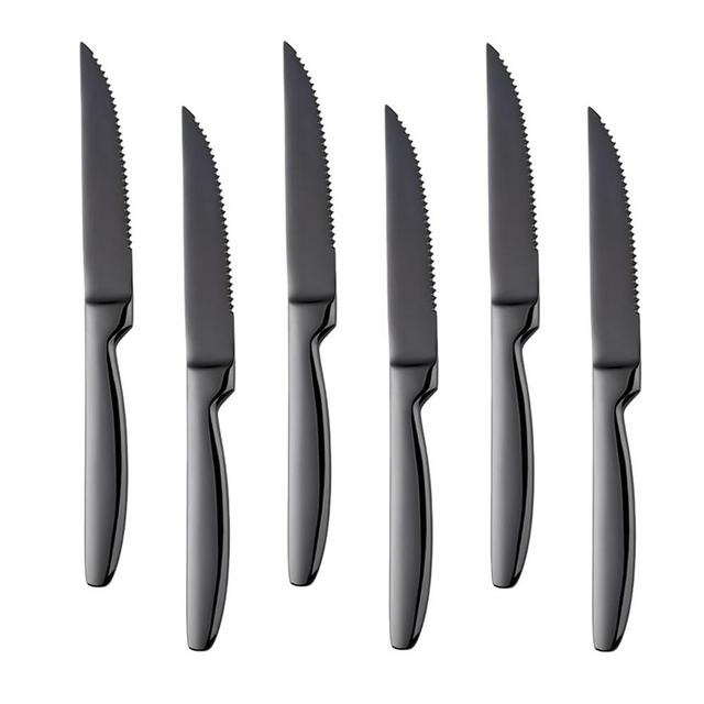 BYEGOU Black Steak Knife Sets, 6-Pieces Stainless Steel Kitchen Steak Knives-Easy to Clean and Non-Stick, 8.6 Inch, Dishwasher Safe
