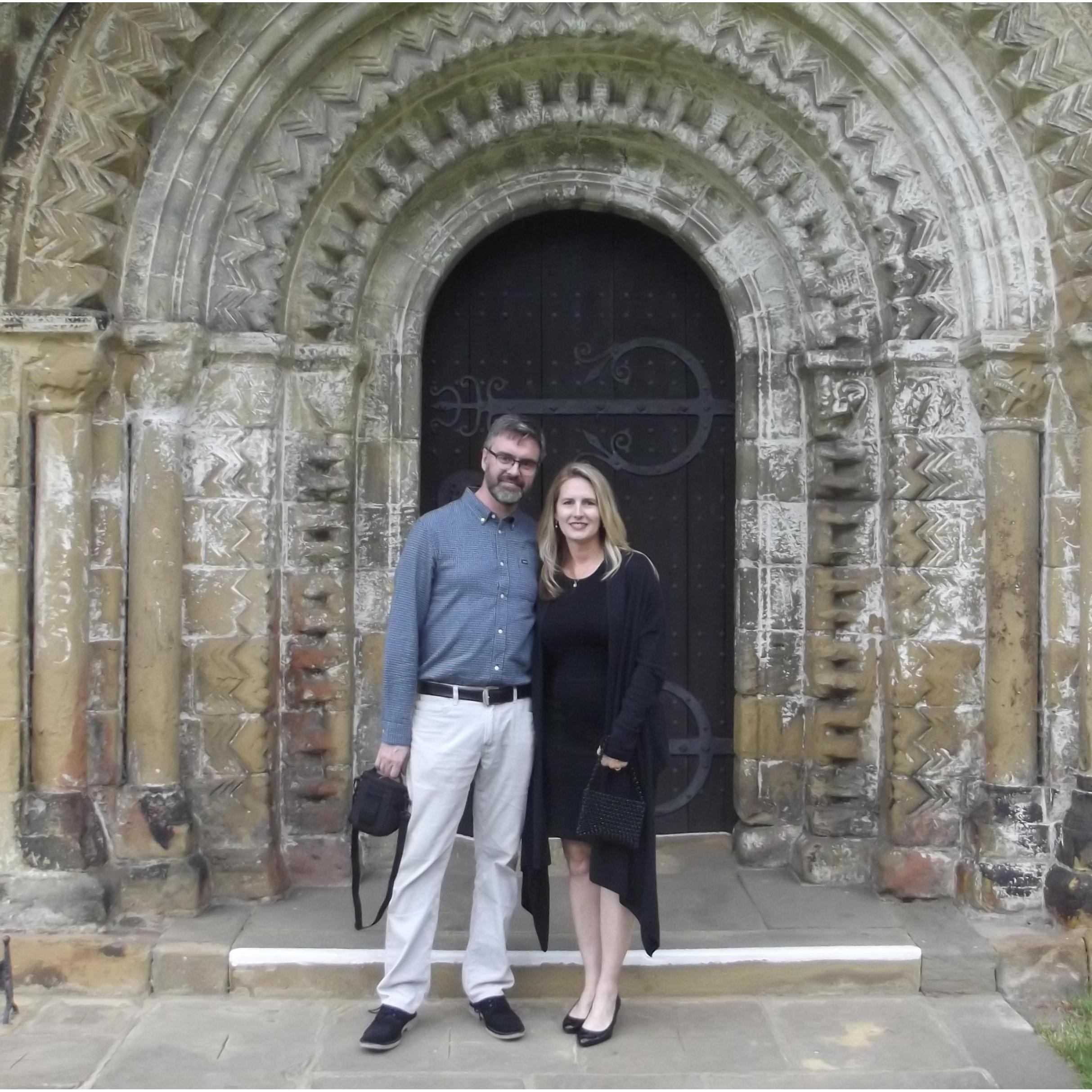Caspar & Shea at his childhood church in Adel, England
