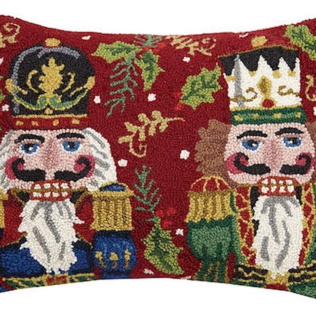 Peking Handicraft Regall Nutcracker Soldier Pair Hooked Christmas Pillow - 16" x 20"