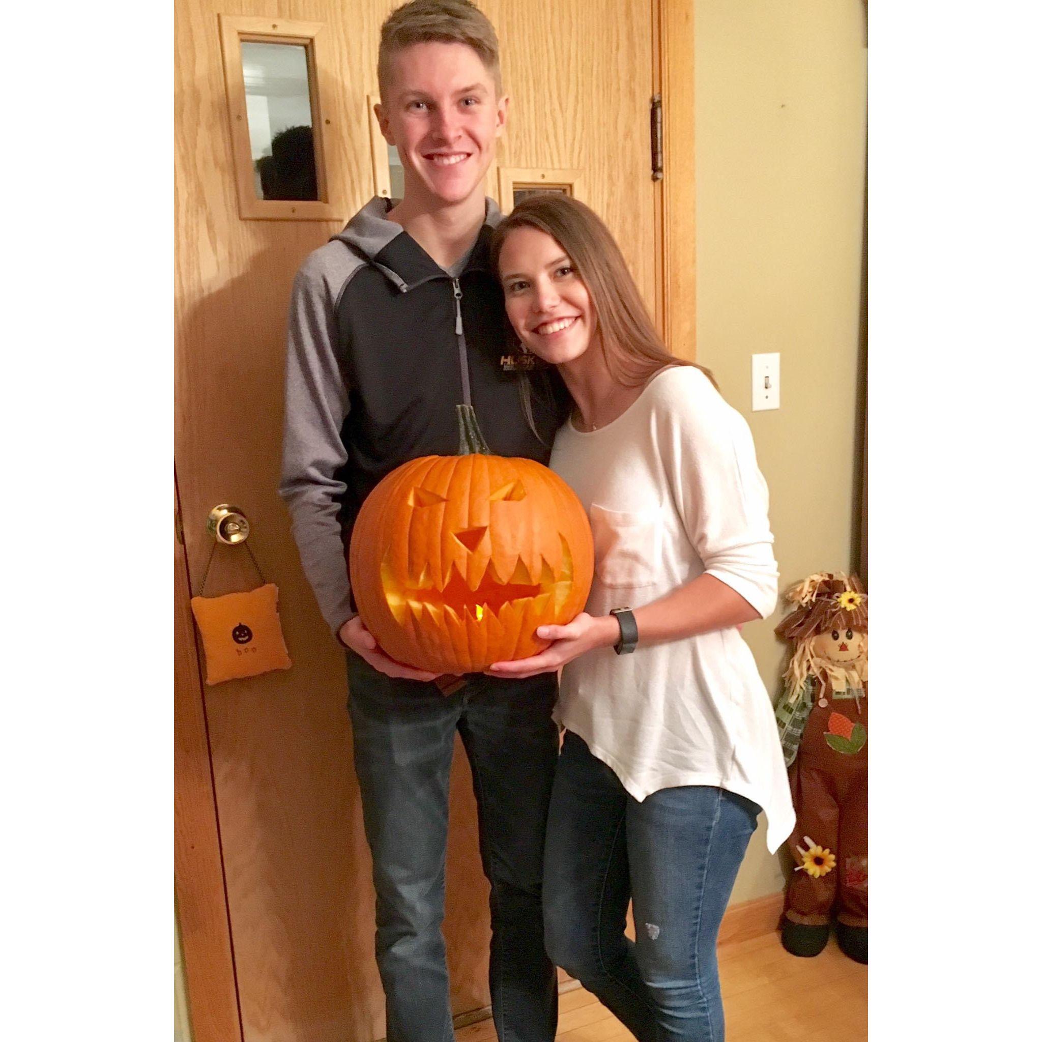 He carved one with me even tho he hates carving pumpkins <3