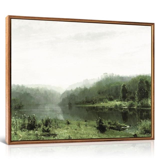 HLNIUC Greenery Oil Paintings Classical Landscape Canvas Wall Art(8”X10”) Nature wood Framed Canvas poster Watercolor Lake Scenery and Forest Art Prints for Living Room Restroom Bedroom(Medium Size)