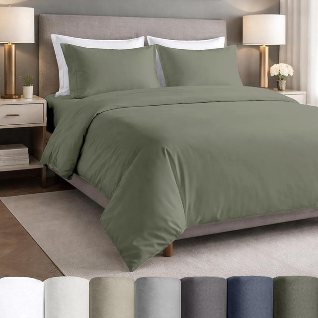 California Design Den Deep Pocket Queen Sheet Set - Certified 100% Egyptian Cotton, Lightweight, Crisp Percale Bed Sheets Queen Size Egyptian Cotton Set, Durable Luxury Bedding (Sage Mist - Grey Tone)