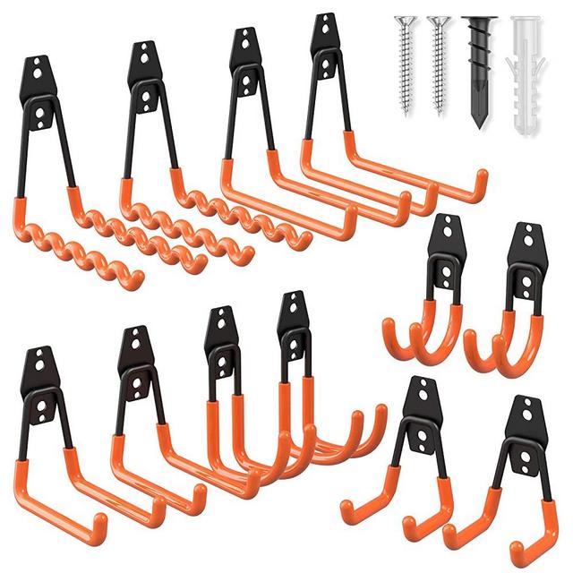 Garage Hooks Heavy Duty 12 Pack, Esky Steel Garage Storage Hooks, Tool Hangers for Garage Wall Utility Wall Mount Garage Hooks and Hangers with Anti-Slip Coating for Garden Tools, Ladders, Bulky Items