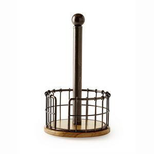 Pfaltzgraff Antique Anvil Cage Wire And Acacia Wood Paper Towel Holder, Black