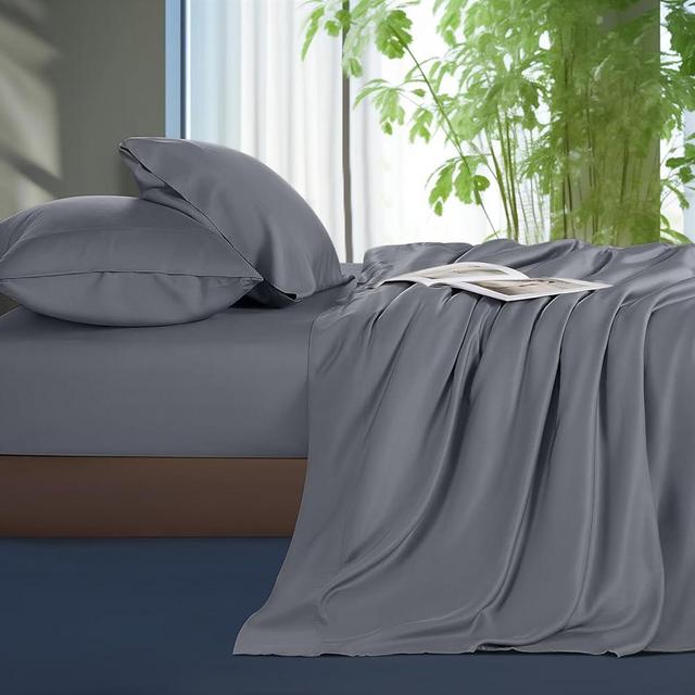 Shilucheng Tencel Sheets 4 Piece, 100% Eucalyptus Lyocell Sheets Set, Cooler Than Cotton and Linen, Summer Cooling Breathable Bed Sheets for Hot Sleepers, 16 Inch Deep Pockets (Dark Grey, King)