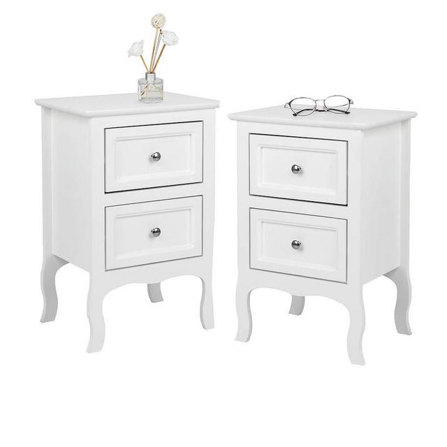 Bonnlo Set of 2 White Nightstand End Side Table Bedside Table with 2 Drawers for Bedroom, Living Room …
