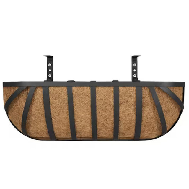 Vigoro English Small Black Metal Trough Planter with Coco Liner (24 in. L x 7.5 in. W x 8 in. H) HD750030-001