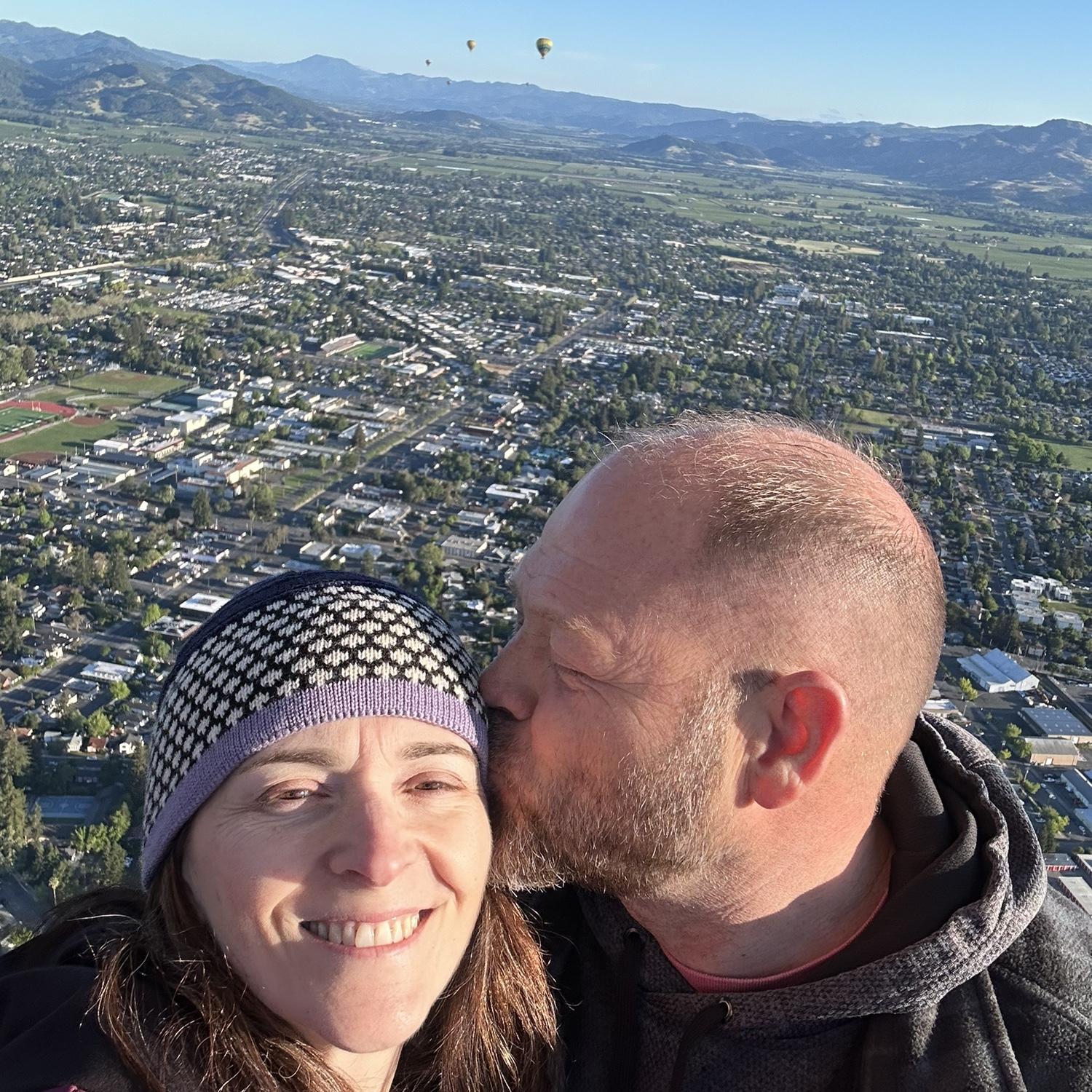 Flying over Napa Valley with other balloons behind us.