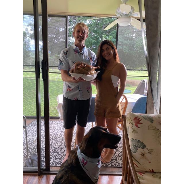 Our first Thanksgiving, on the North Shore, with the Cheeze man Chuck wondering why we are carrying around all that food