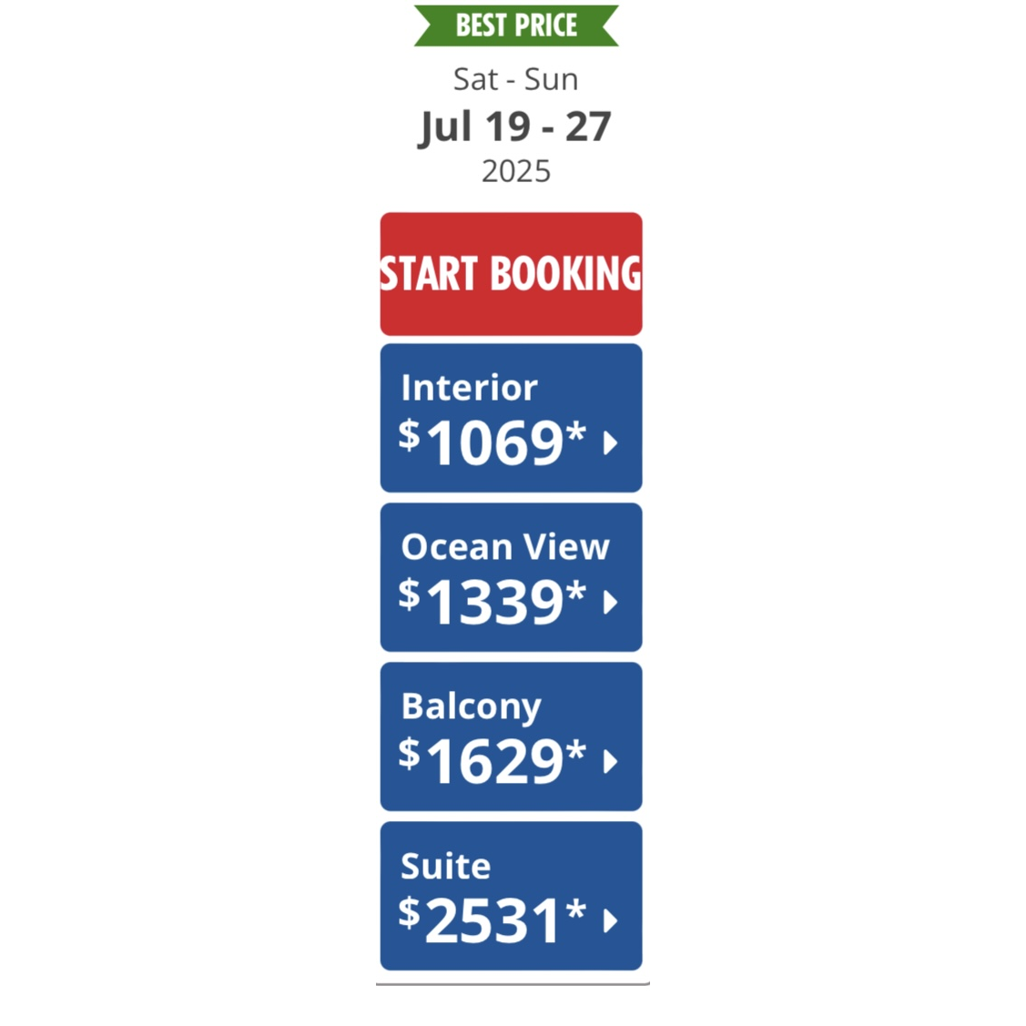 Prices, per person, including taxes and fees as of 8/16/24