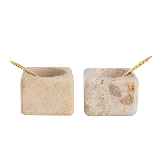 Creative Co-Op Marble/Sandstone Brass Spoon, Set of 2, 2 Colors Pinch Pot Set, 3" L x 3" W x 2" H, Cream