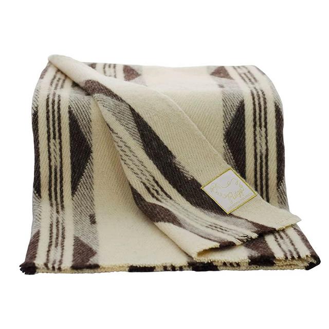 Ritzy 100% Wool Blanket, Large, Warm, Machine Washable - 60x80 Inches, 5lbs, 650GSM - 28 Microns Natural Ivory Wool - Boho Stripes