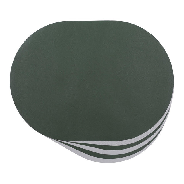 REGALWOVEN Leather Wipeable Kitchen Placemats 6 Pcs Dark Green/Gray