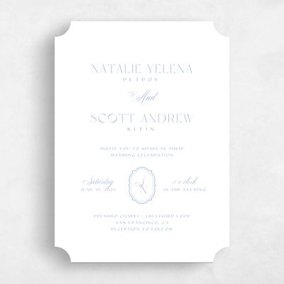 Blue Ticket Wedding Invitation - Korina Portrait