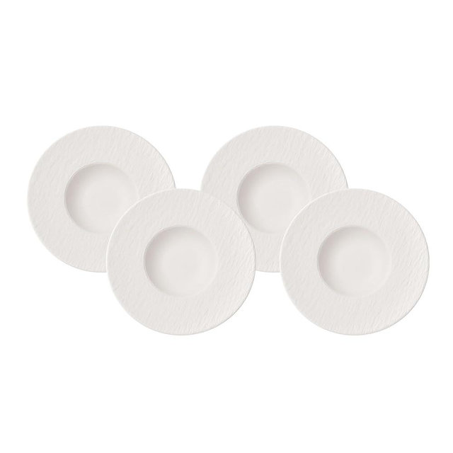 Villeroy & Boch Manufacture Rock Blanc Pasta Bowl, Set of 4, Premium Porcelain, Made in Germany, White