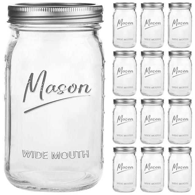 Galssmagic Mason Jars 32 oz,12 Pack Quart Wide Mouth Mason Jar With Airtight Lids,Glass Canning Jars for Fermenting, Pickling,Meal Prep,Overnight Oats & Centerpieces