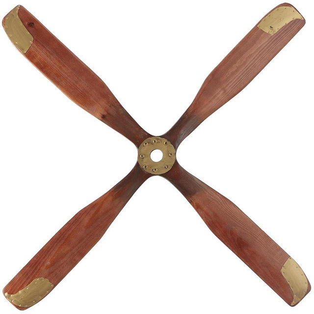 Deco 79 Wood Airplane Propeller Home Wall Decor 4 Blade Wall Sculpture with Aviation Detailing, Wall Art 44" x 1" x 44", Brown