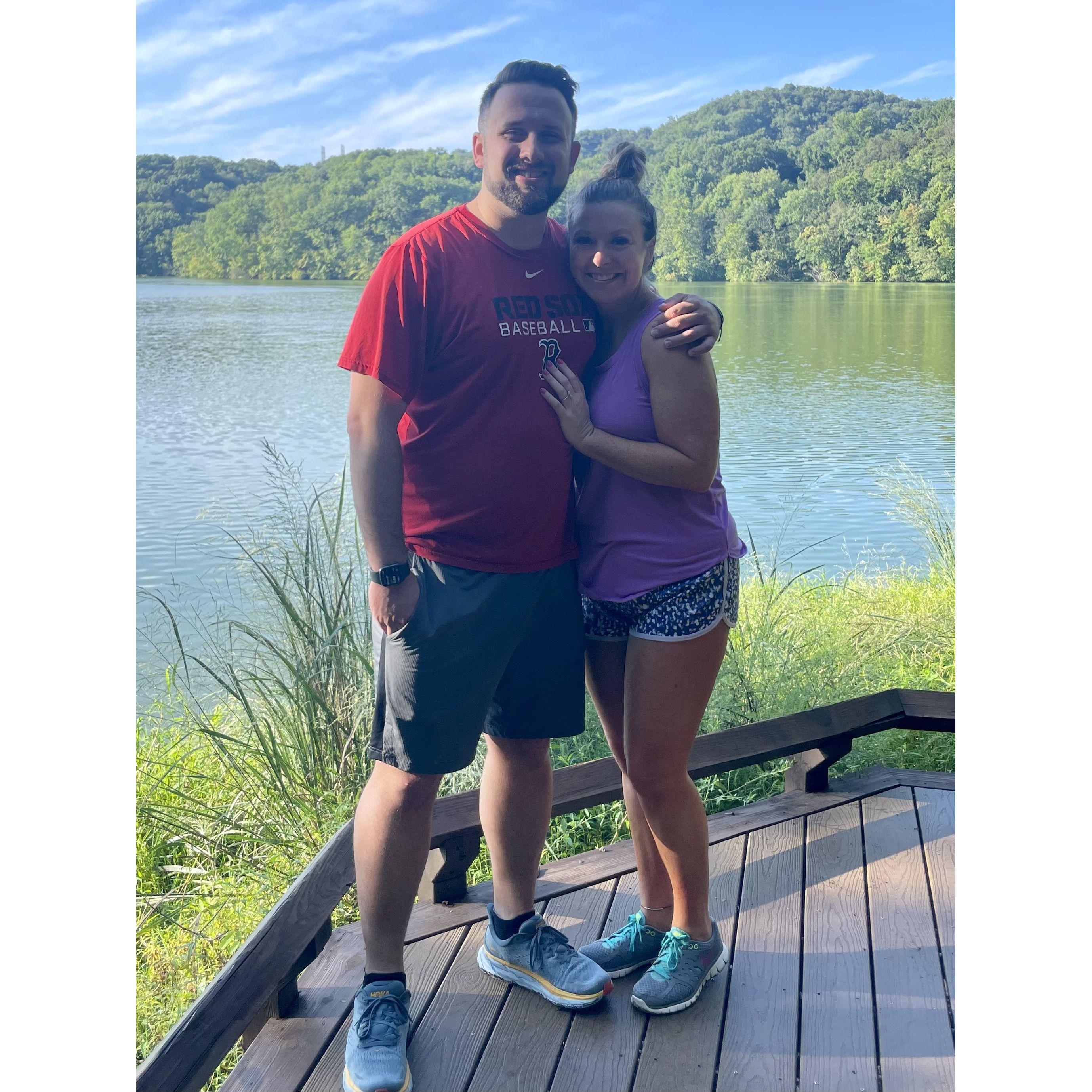 Radnor Lake walks in Nashville right after Alex proposed in August 2023