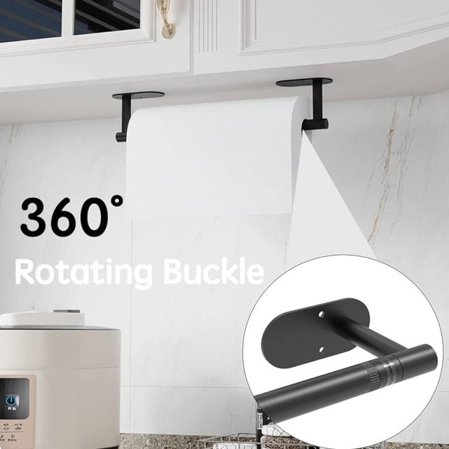 Paper Towel Holder Under Cabinet, Self Adhesive or Wall Mounted SUS304 Stainless Steel Paper Towel Holder for Kitchen, Bathroom, Farmhouse, Barbecue and Laundry (Matte Black)
