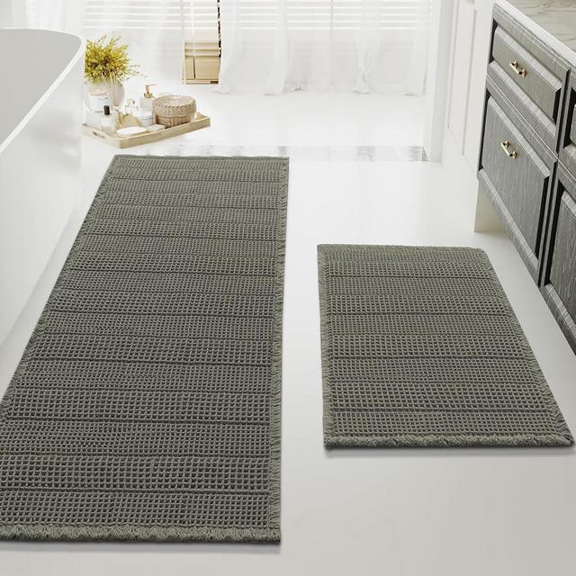 H.VERSAILTEX Waffle Bath Mat Super Absorbent Bathroom Mats Non Slip Bath Rugs for Bathroom Floor Machine Washable Ultra Soft Bathroom Rugs for Beside Tub, (32 x 20 Plus 24 x 60 - Inches, Smokey Olive)