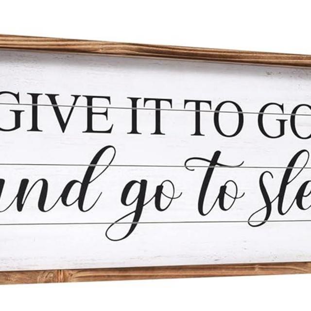 Give It to God and Go to Sleep Sign for Bedroom Wall Decor, Large Framhouse Bedroom Sign with Solid Wood Frame for Couples, Love Theme Wall Decor, Bedroom Decor 27.5"W x 9.5"H
