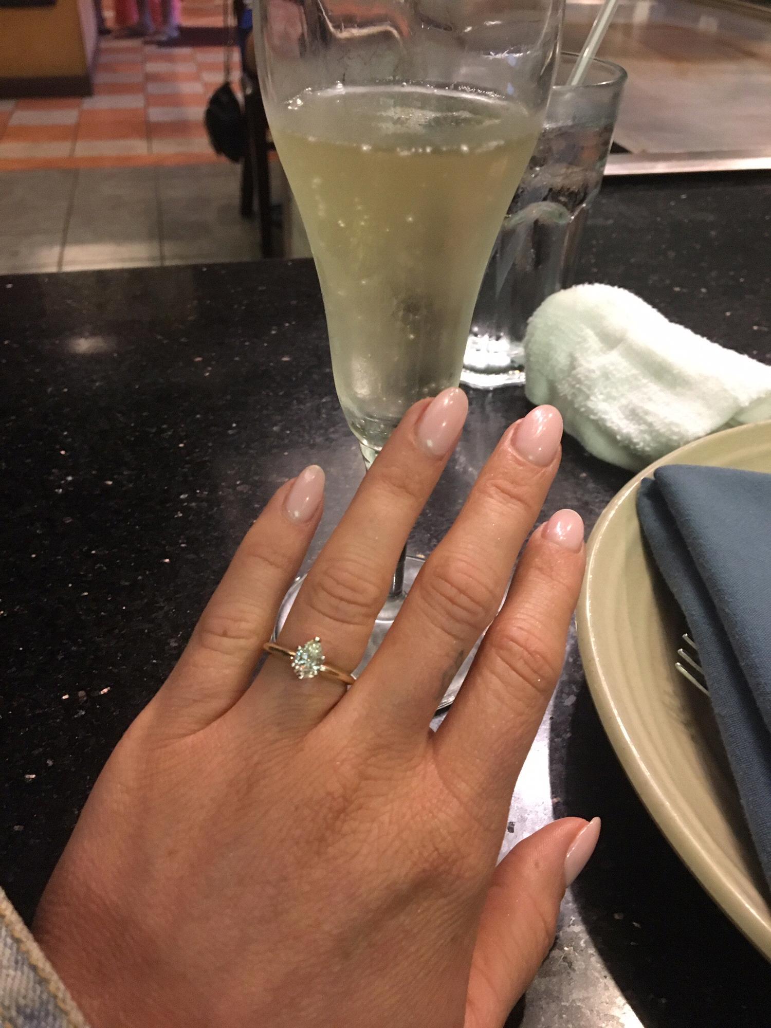 3 YEARS LATER (almost). He proposed. At a Japanese steak house..that had no special meaning to us... right before we took a sake bomb..it was EVERYTHING. So unplanned, so spontaneous, so mike, so us.