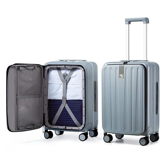 Hanke Carry On Luggage, Suitcase with Wheels & Front Opening, 20in Spinner Luggage Built in TSA Aluminum Frame PC Hardside Rolling Suitcases Travel Bag - Grey