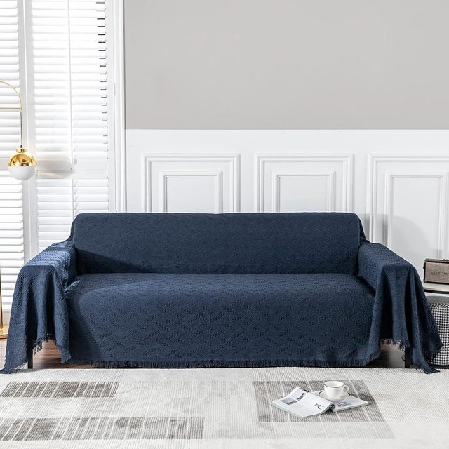 MEETSKY Sofa Covers Couch Cover L Shape Sectional Couch Covers Sofa Slipcover for Reclining Couch 3 Seat Washable Soft Throws Cover Blankets Decorative for Living Room(X-Large: 71" x 118", Navy)