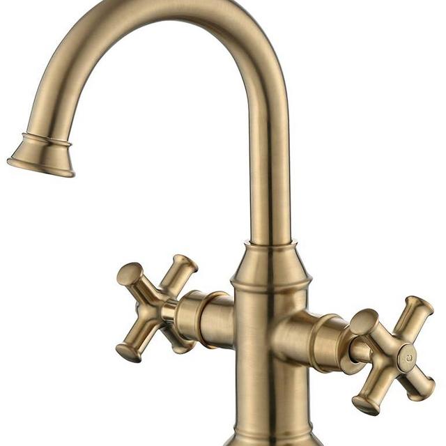 Derengge Brushed Gold Bathroom Sink Faucet,2 Handle Single Hole Vanity Bathroom Faucet,Swivel 360 Degree Spout Faucet,with Water Supply Line,BTF-2018-CS